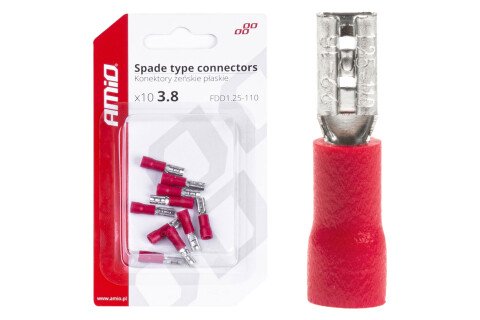 Izolované ploché konektory samice 3,8 mm 0,5-1,5 mm2 10 A 10 kusů