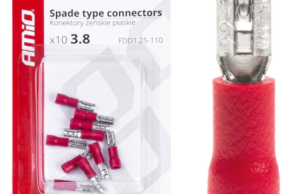 Izolované ploché konektory samice 3,8 mm 0,5-1,5 mm2 10 A 10 kusů