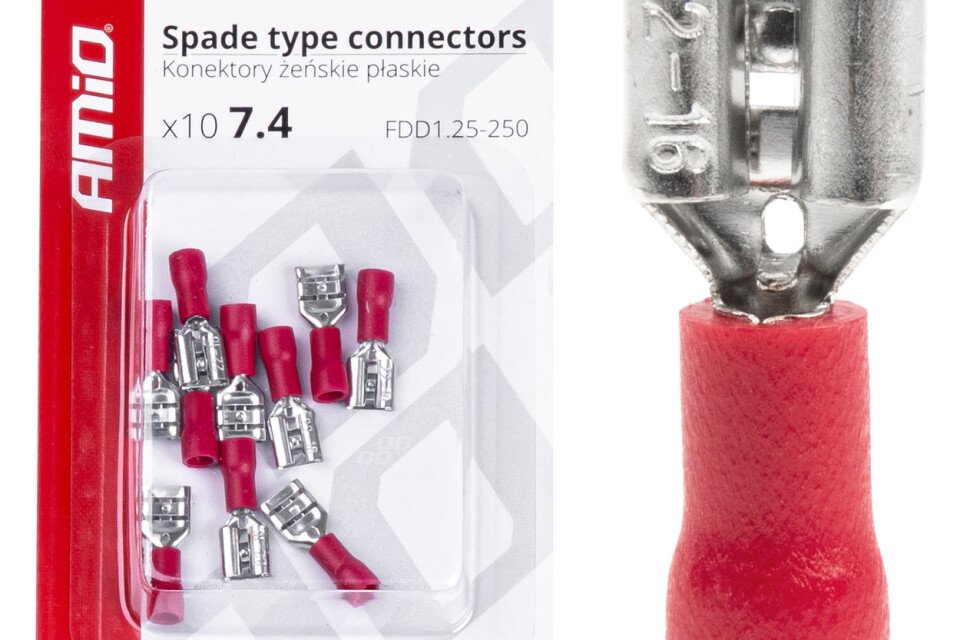 Изолирани женски плоски конектори 7,4 mm 0,5-1,5 mm2 10 A 10 броя