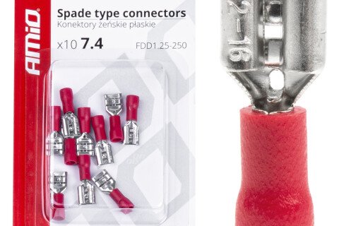 Szigetelt anya lapos csatlakozók 7,4 mm 0,5-1,5 mm2 10 A 10 db