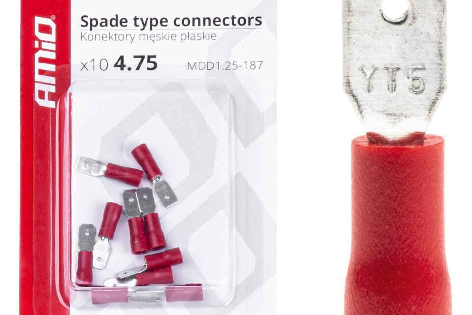 Szigetelt apa lapos csatlakozók 4,75 mm 0,5-1,5 mm2 10 A 10 db