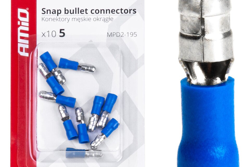 Izolirani moški cilindrični konektorji okrogli 5mm 1,5-.25mm2 15A 10kos