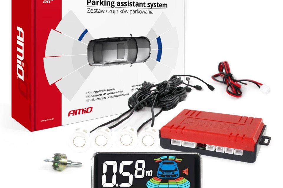 Cúvacie parkovacie senzory biela LED 3D AMIO-03188