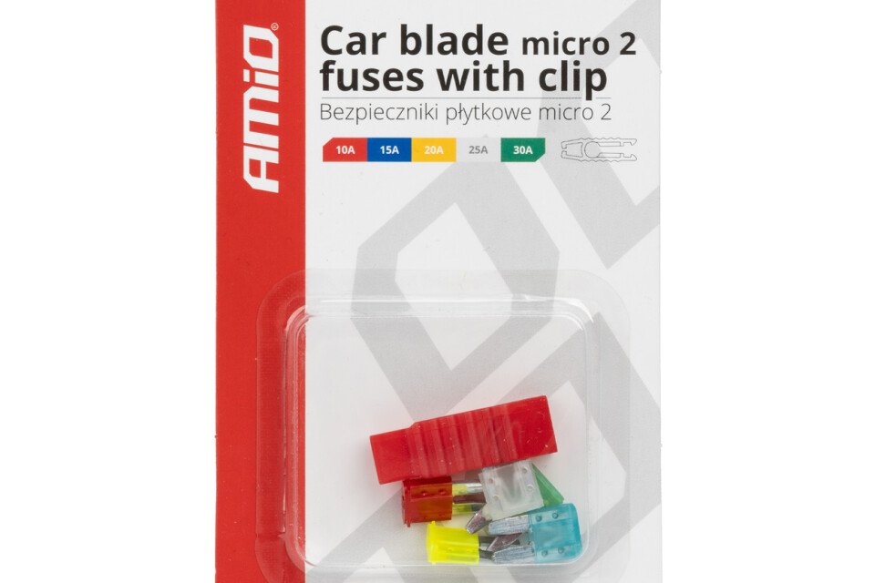 Micro 2 lapos biztosíték, készlet, MIX, 5 kosár + felvevő AMIO-03379