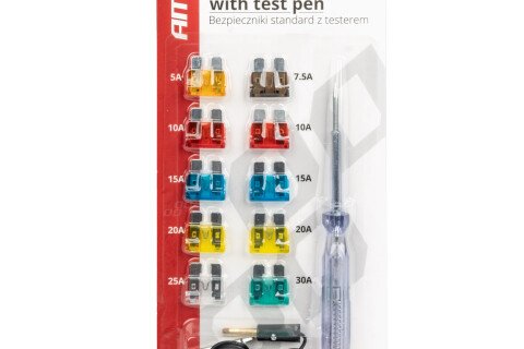 Standardni osigurači, set od 10 komada + tester napona AMIO-03523