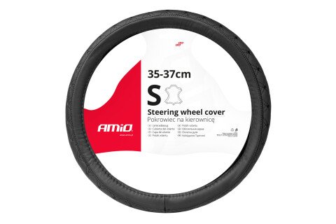 Pikowana skórzana nakładka na kierownicę samochodu S 35-37cm SWC-51-S AMIO-03560