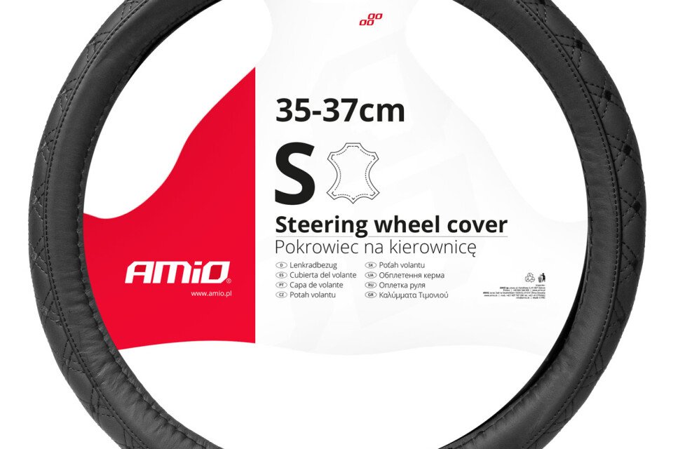 Pikowana skórzana nakładka na kierownicę samochodu S 35-37cm SWC-51-S AMIO-03560