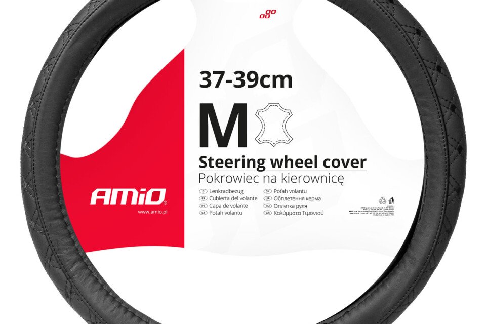Prošivena kožna navlaka za upravljač automobila M 37-39 cm SWC-51-M AMIO-03561
