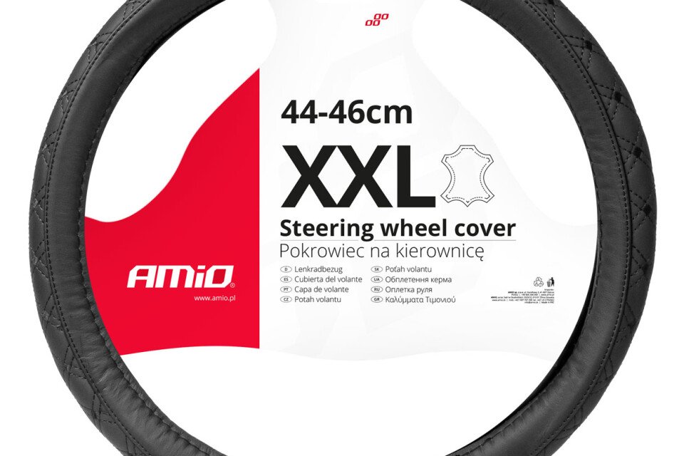 Pikowana skórzana osłona kierownicy XXL 44-46cm SWC-51-XXL AMIO-03564