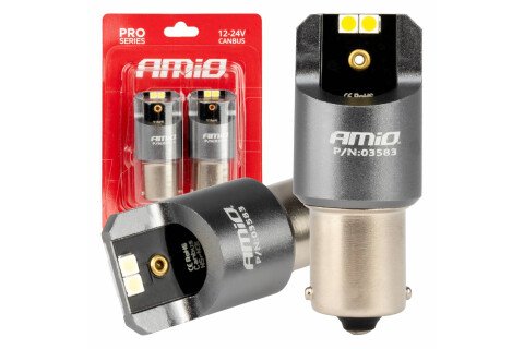 LED CANBUS izzók PRO sorozat BA15S P21W 4x3030 SMD Fehér 12V 24V AMIO-03583