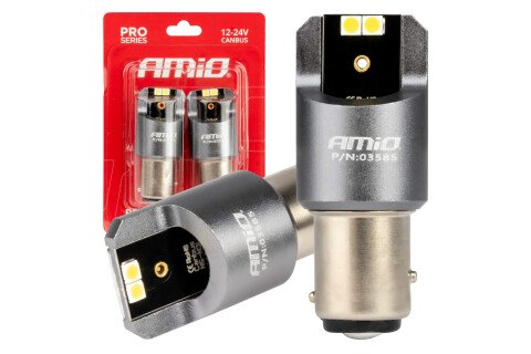 Becuri LED CANBUS seria PRO BAY15D P21/5W 4x3030 SMD Alb 12V 24V AMIO-03585