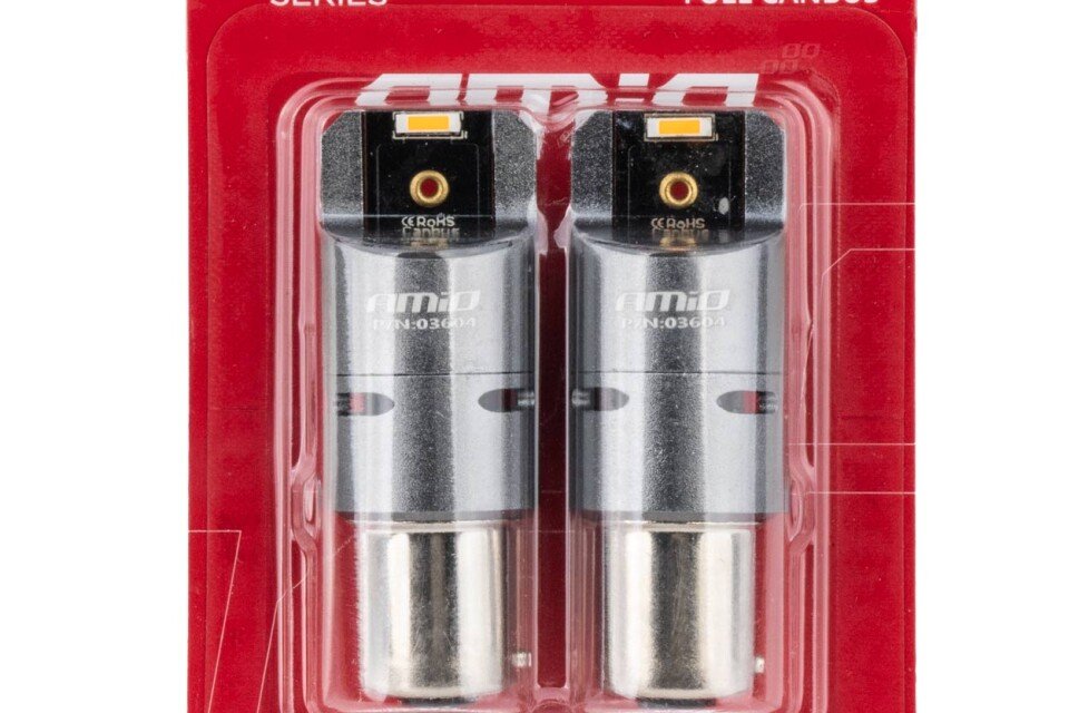 FULL CANBUS PY21W LED izzók 2x1860 SMD narancs 12V 24V AMIO-03604