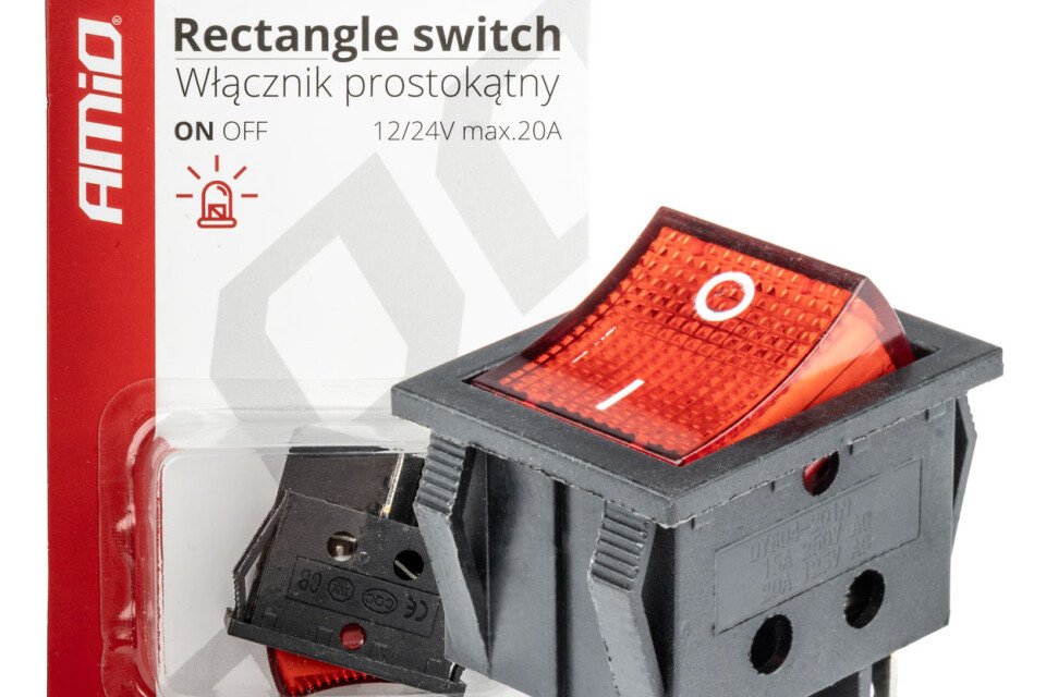 Pravokotno rdeče stikalo 12V / 230V (z osvetlitvijo) BU02