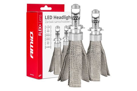 Żarówki samochodowe LED H7 FLEX + soczewka canbus 6000K AMIO-03660