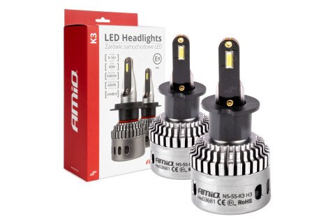 LED auto sijalice K3 H3 serija 12v 6000k canbus AMIO-03681