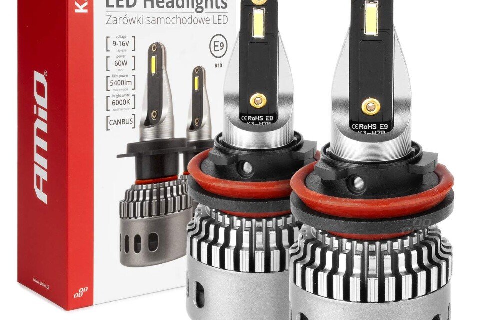 LED avto žarnice K3 H8 H9 H11 serije 12V 6000k canbus AMIO-03686