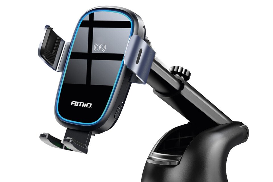 Držač za automobilski telefon, prozor, kokpit, instrument tabla, induktivni punjač, 15V AMIO-03779