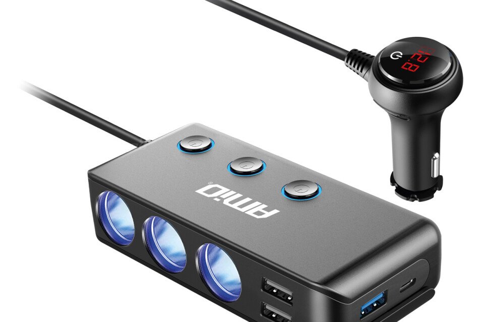 Distributer Splitter Tee Upaljač za cigarete + voltmetar USB punjač USB-C 12V 24V AMIO-03781