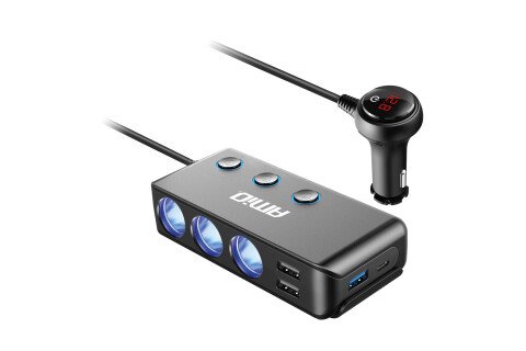 Distributer Splitter Tee Upaljač za cigarete + voltmetar USB punjač USB-C 12V 24V AMIO-03781