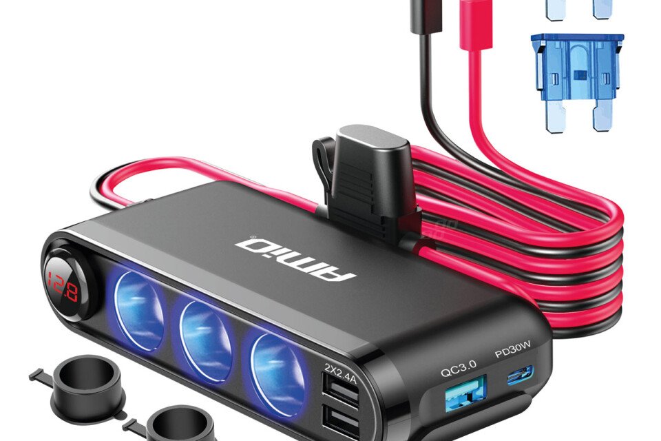 Διανομέας Splitter Tee Αναπτήρας + Βολτόμετρο USB Φορτιστής USB-C 12V 24V AMIO-03782