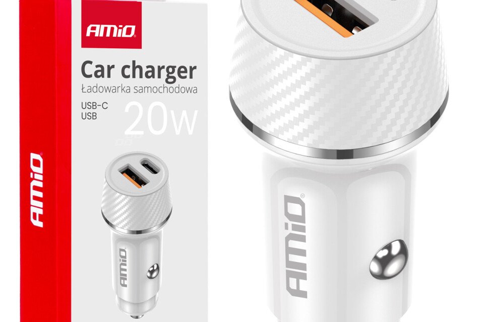 USB-A + USB-C 20V auto punjač AMIO-03878
