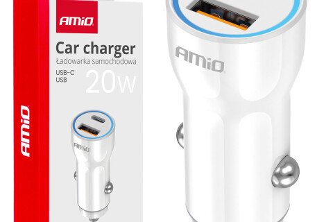 Încărcător auto USB-A+ USB-C 20W AMIO-03881