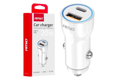 Încărcător auto USB-A+ USB-C 20W AMIO-03881