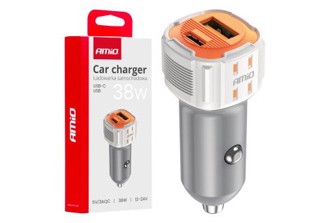USB-A+ USB-C 38W avtopolnilec AMIO-03883