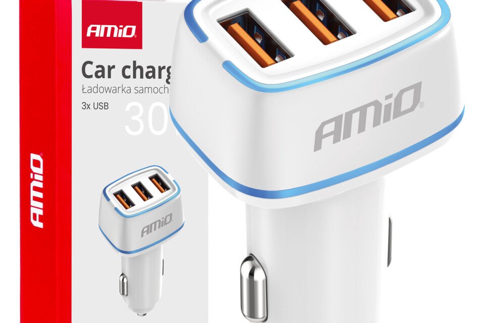 Auto punjač 3k USB-A 30V AMIO-03889