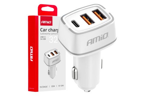 Auto punjač 2k USB-A + USB-C 32V AMIO-03890