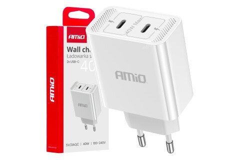 Мрежово зарядно 230V 2x USB-C 40W AMIO-03892