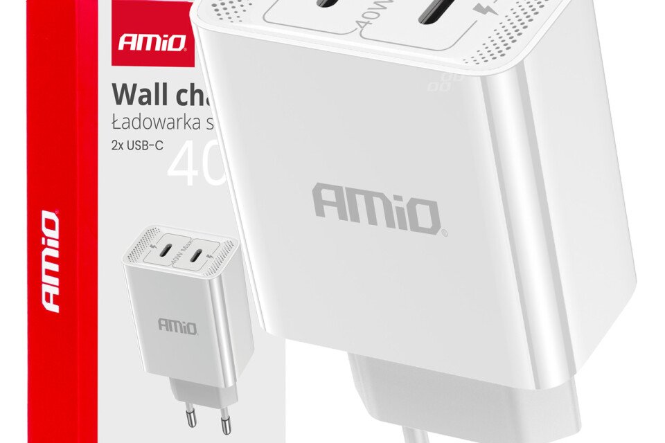 Мрежово зарядно 230V 2x USB-C 40W AMIO-03892