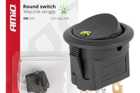 Prekidač okrugli gumb 12V 20A ON OFF zeleno pozadinsko osvjetljenje AMIO-03964