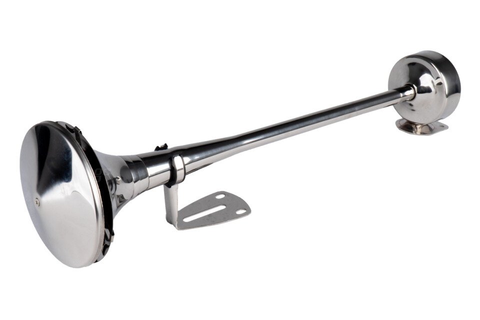 Sygnał dźwiękowy fanfary róg chrom 520 mm 12V 24V HighTone AMIO-04077