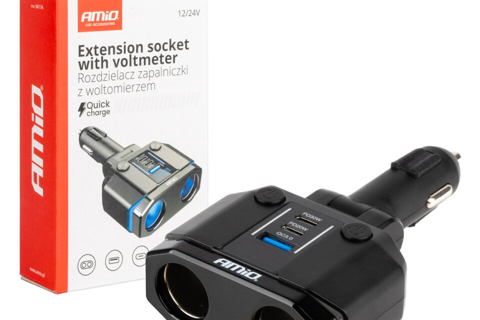 Vtičnica za cigaretni vžigalnik razdelilnik razdelilnik PD30W PD20W QC3.0 12V 24V + voltmeter AMIO-04174