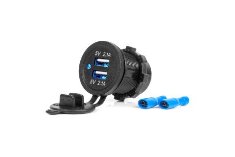 Incarcator auto cu prize USB rezistent la apa 4,2A 2xUSB 12V 24V AMIO-04217