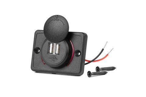 Autonabíječka s USB zásuvkami, voděodolná, čtvercová, 2x USB 12V 24V AMIO-04230