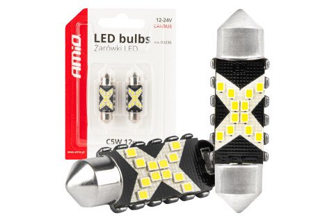 Becuri LED CANBUS Festoon C5W 12SMD 2016 36mm Alb 12V 24V AMIO-04236