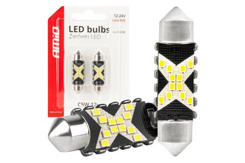 Λαμπτήρες LED CANBUS Festoon C5W 12SMD 2016 41mm Λευκό 12V 24V AMIO-04238