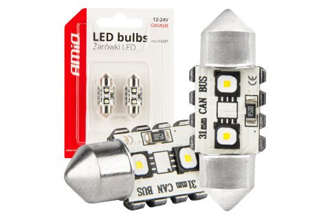 LED CANBUS žarnice Festoon C5W 2SMD 3838 31mm Bela 12V 24V AMIO-04247