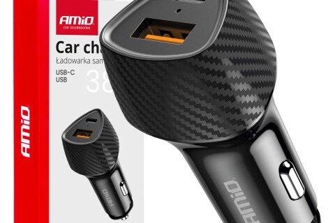 Ładowarka samochodowa QC+PD 38W USB-A + USB-C AMIO-04283