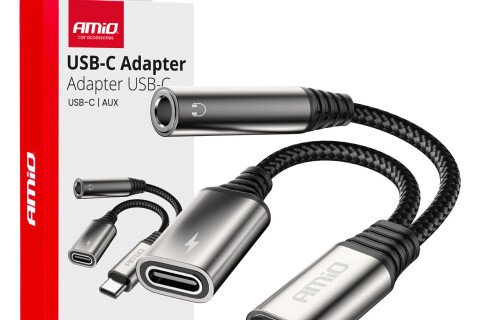Adapter USB-C auf USB-C + Mini-Klinke 3,5 mm 10 cm Splitter AMIO-04295