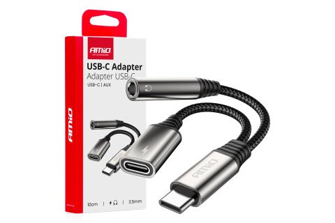 Adpater USB-C na USB-C + Mini Jack 3,5 mm 10 cm razdelnik AMIO-04295