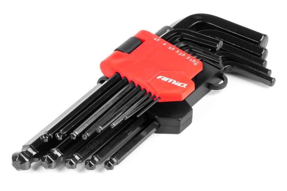 Sada imbusových klíčů HEX s kuličkou CRV černá 13 kusů AMIO-04304