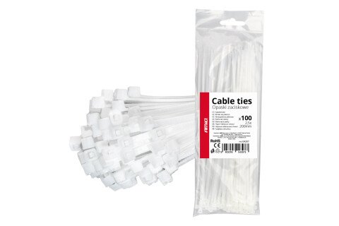 Bijele kabelske vezice 2,5×200mm 100 kom AMIO-04307