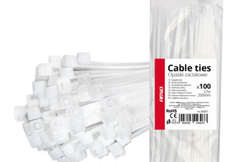 Bijele kabelske vezice 2,5×200mm 100 kom AMIO-04307