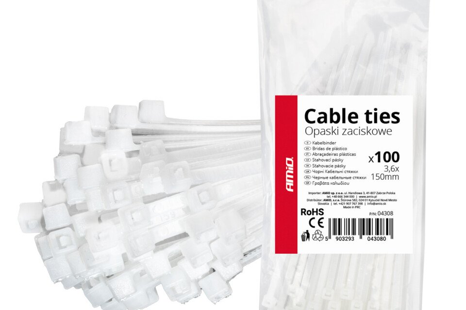 Bele kabelske vezice 3,6×150mm 100 kom AMIO-04308