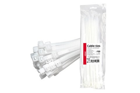 Bílé stahovací pásky 4,8×300mm 100 ks AMIO-04311