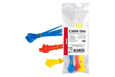 Vícebarevné plastové stahovací pásky, sada 60 kusů AMIO-04313
