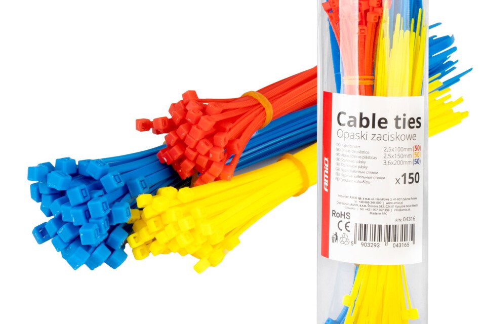 Raznobojne plastične kabelske vezice, set od 150 komada AMIO-04316